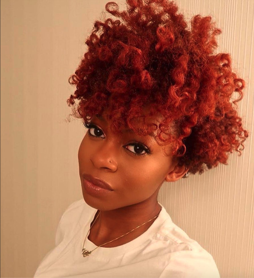 Copper red curly hair with with Inecto hair colour