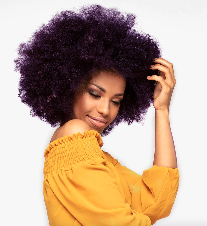 purple afro hair for a styling summer look with Inecto hair colour limited edition