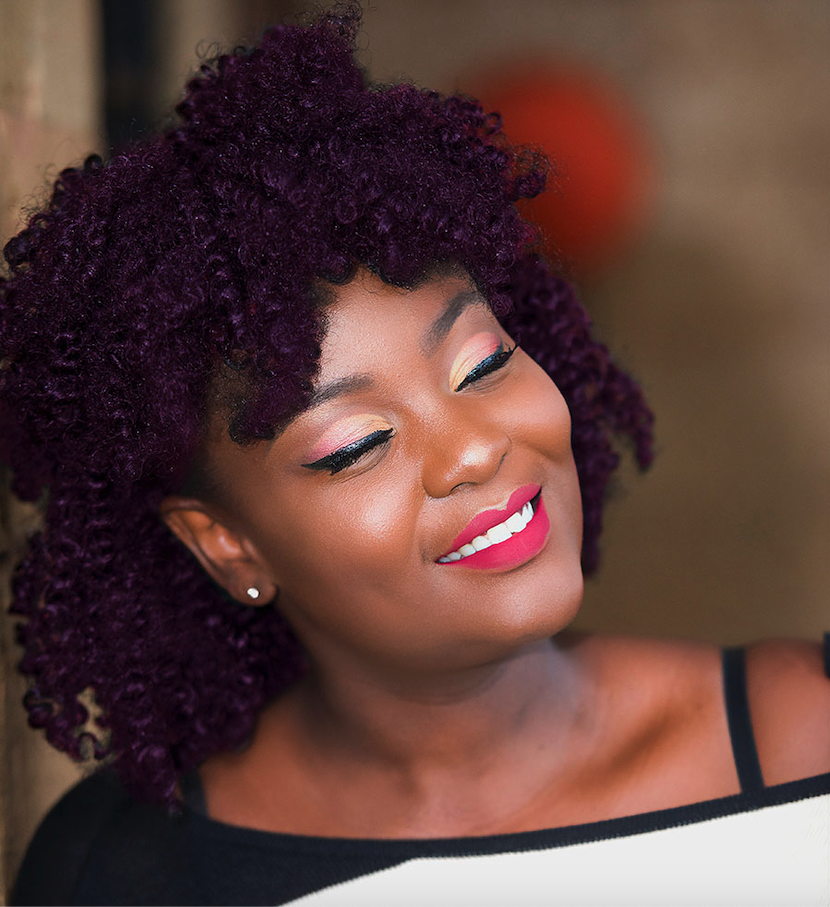 purple black natural afro curls with Inecto hair colour limited edition